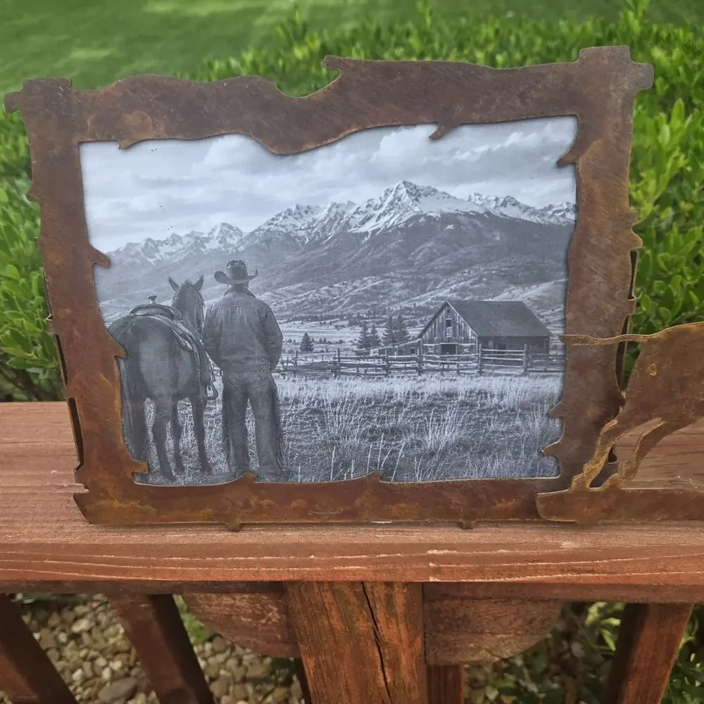 Rare Rijline Metal Art Montana Buffalo Picture Frame Signed Western Lodge Decor